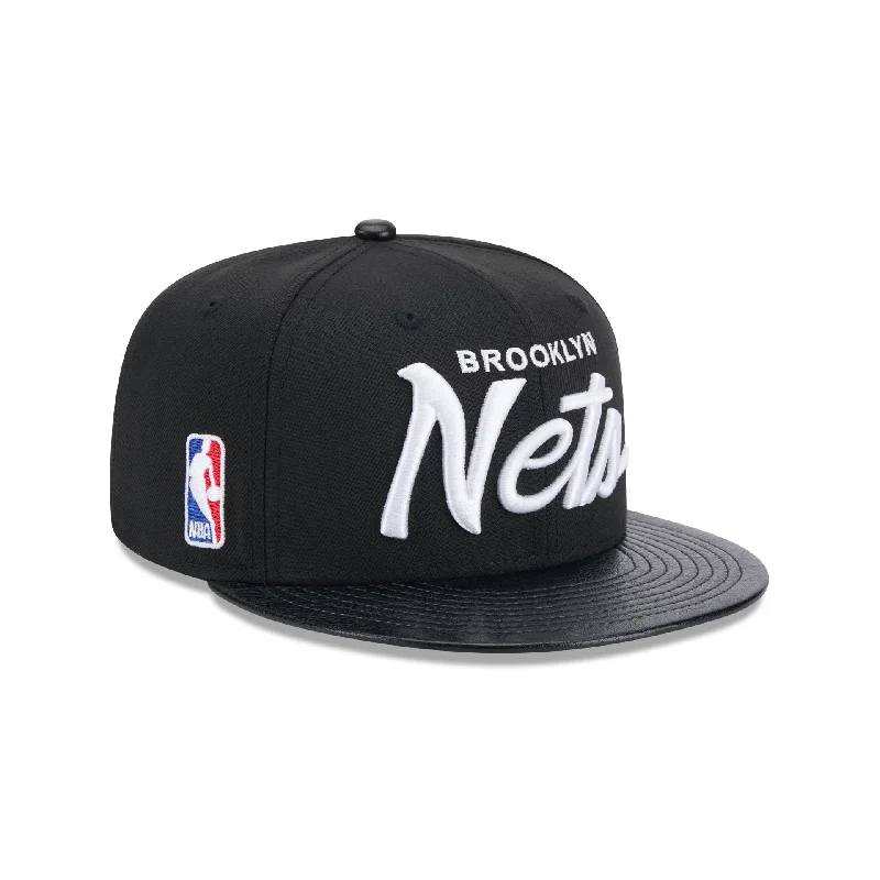 Brooklyn Nets Faux Leather Visor 9FIFTY Snapback Hat