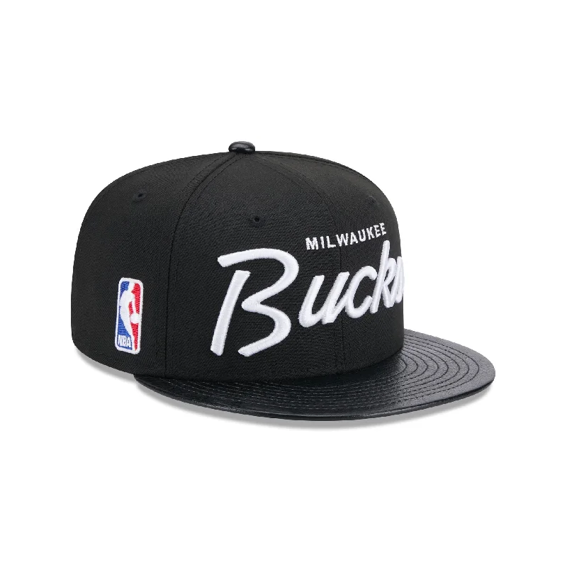 Milwaukee Bucks Faux Leather Visor 9FIFTY Snapback Hat