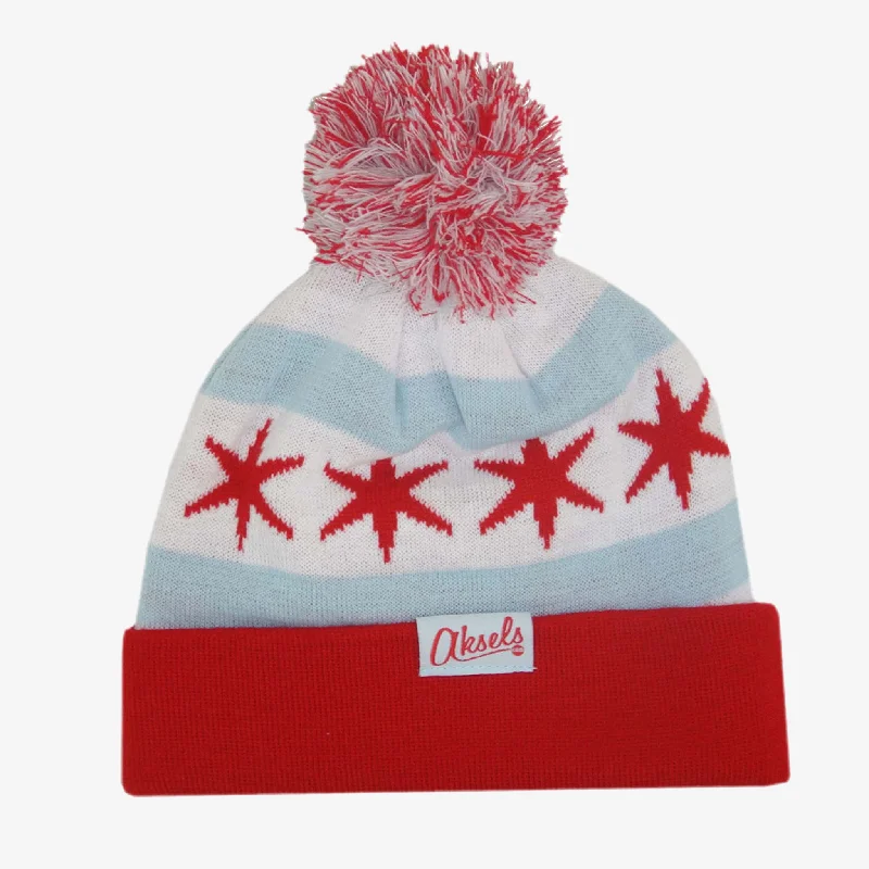 Chicago Flag Pom Beanie