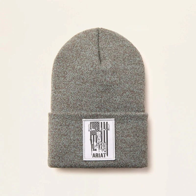 American Outdoors Patch Beanie - Balsam Green/Dark Grey