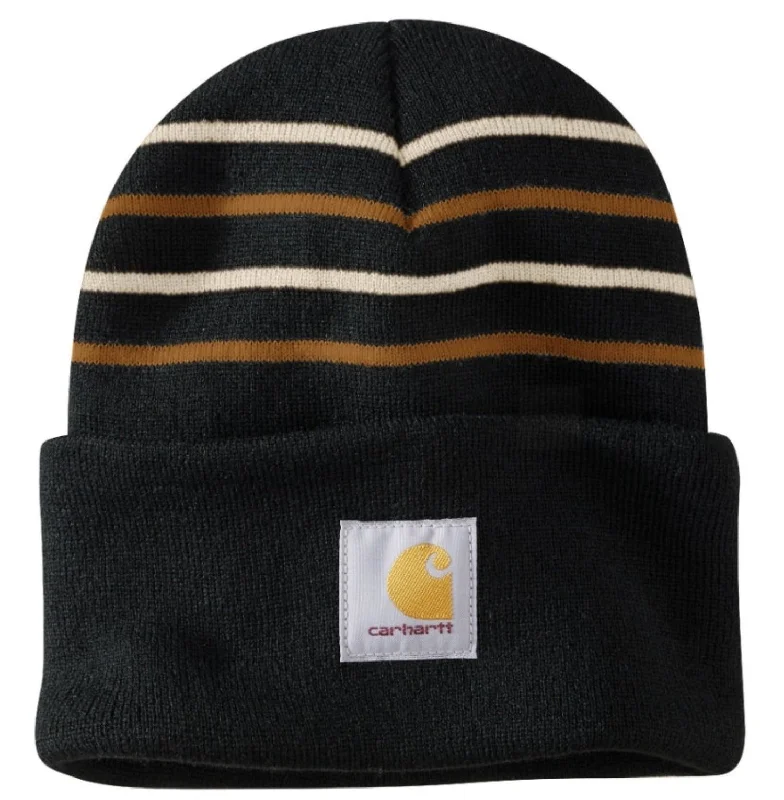 Carhartt Knit Stripe Logo Patch Cuffed Beanie