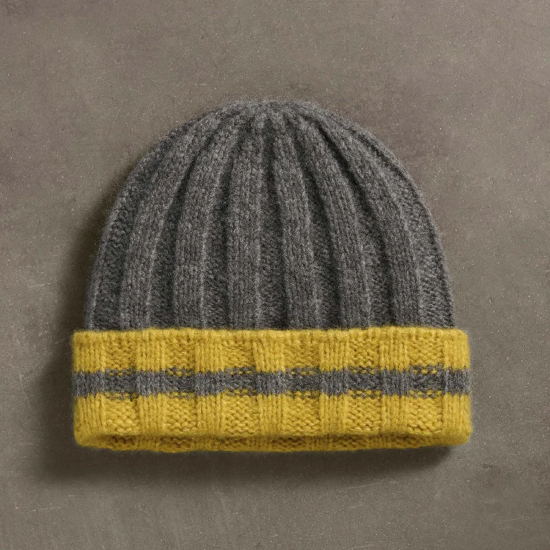 Cashmere Stripe Rib Beanie - Thunder/Straw