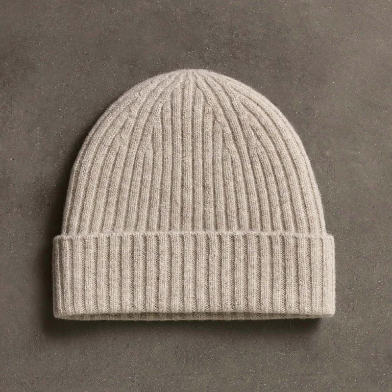 Recycled Cashmere Ribbed Beanie - Stone