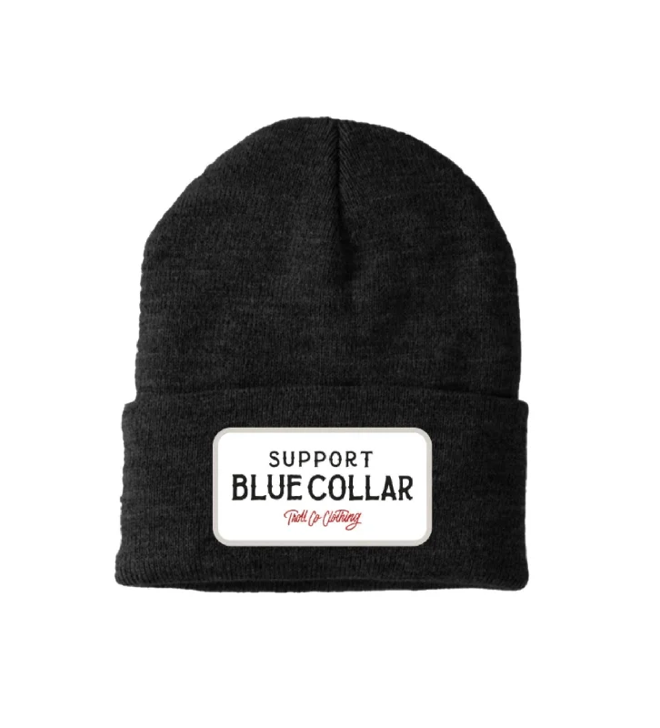 Troll Co. Premium "Support Blue Collar" Patch Knit Beanie