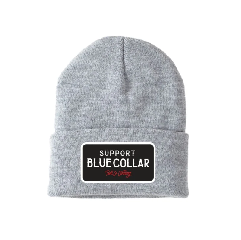 Troll Co. Premium "Support Blue Collar" Patch Knit Beanie