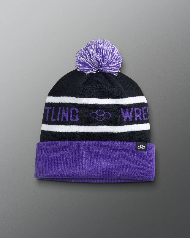 Wrestling Fold Over Beanie - Black/Purple/White