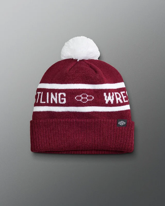 Wrestling Fold Over Beanie - Maroon/White