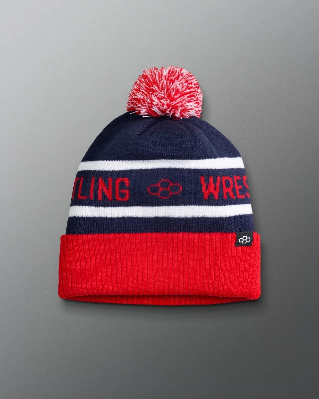 Wrestling Fold Over Beanie - Red/Navy/White